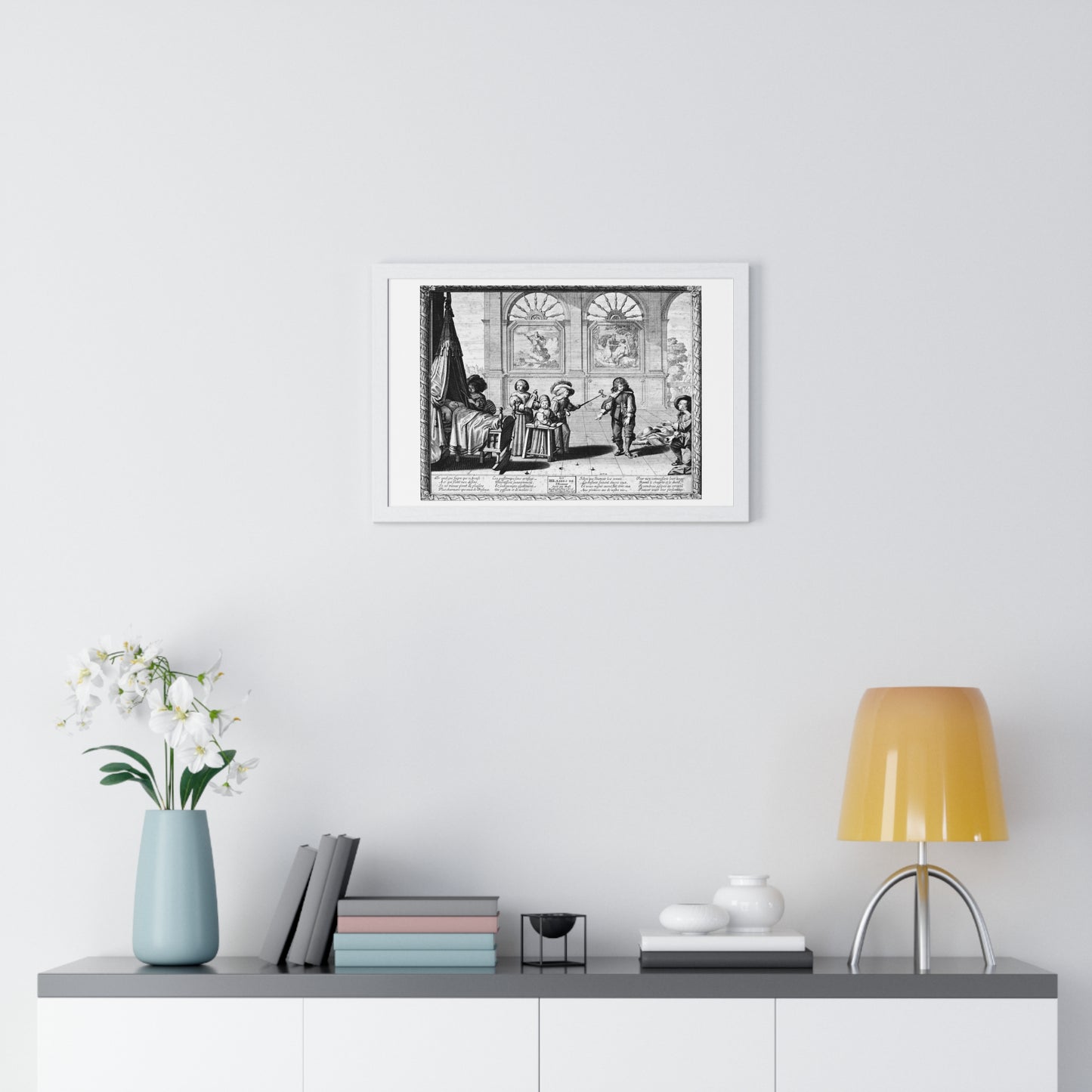 Children Playing with Toys, in the Background are Paintings of the Creation and the Creation of Adam, by Abraham Bosse (1636) Framed Print