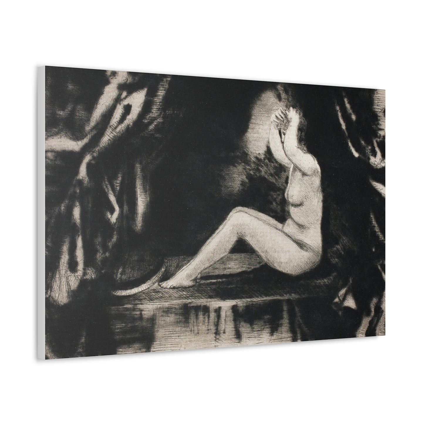 Seated Nude: The Alcove (1906) by Theodore Roussel from the Original, Art Print on Satin Canvas