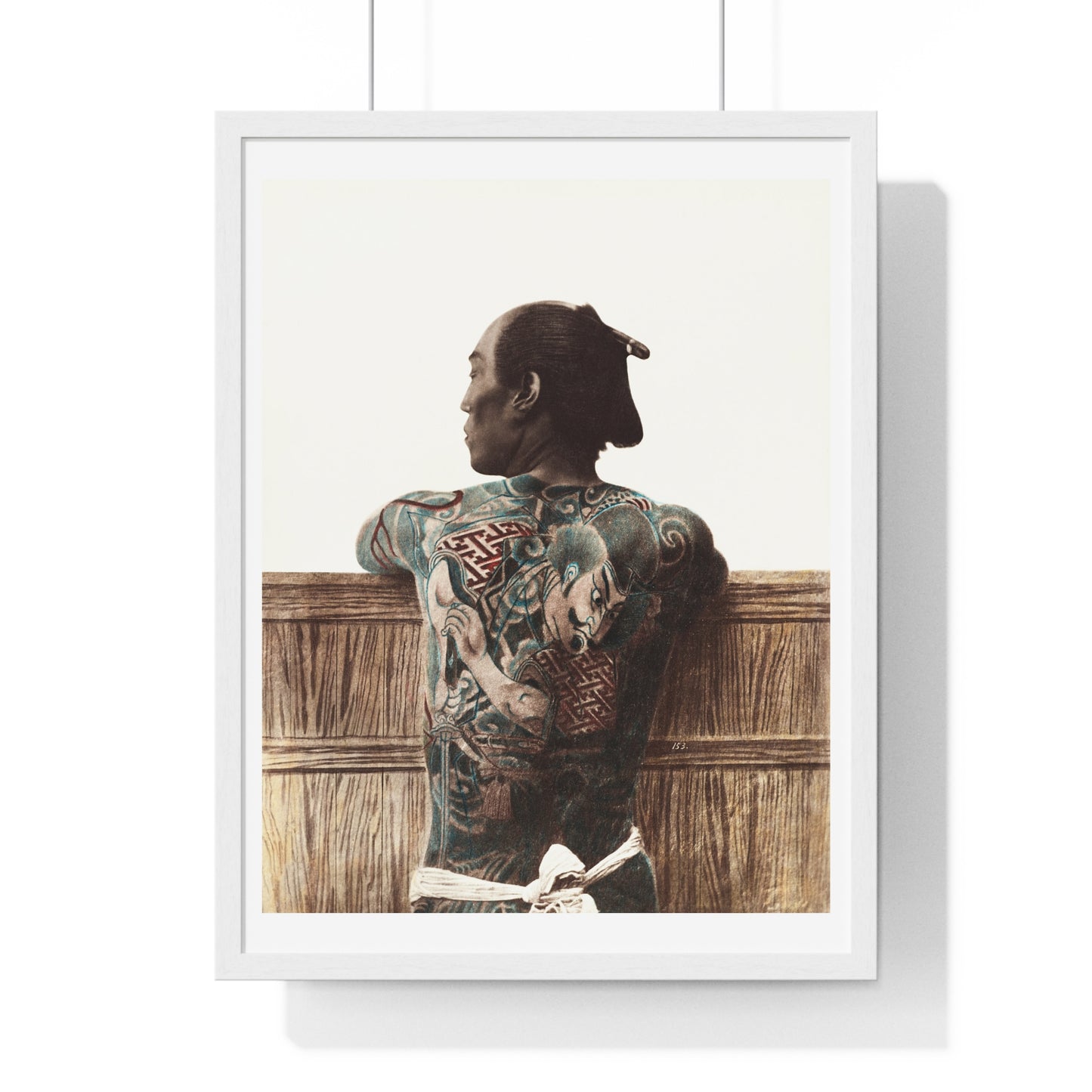 Nude Photography of Tattooed Japanese Man (1870s –1890s) by Kusakabe Kimbei, from the Original, Framed Print