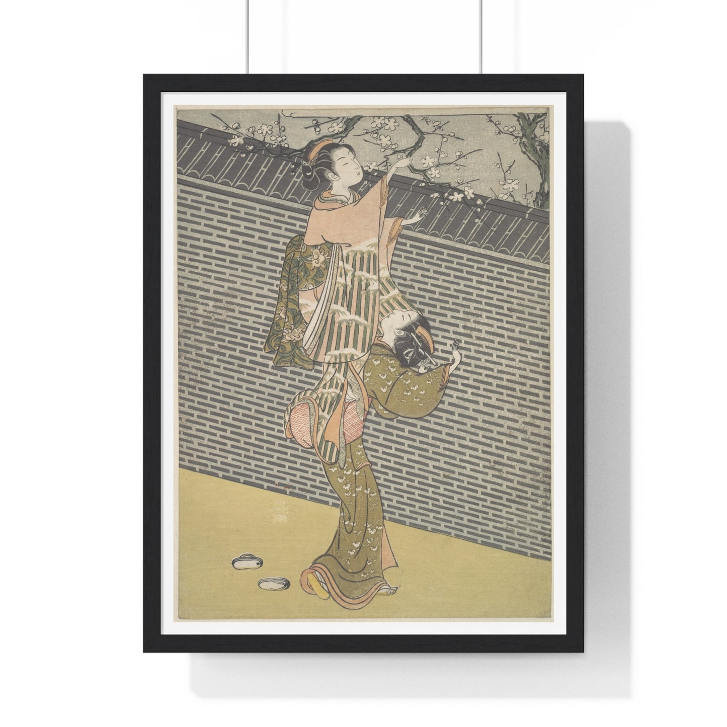 Plucking a Branch from a Neighbour's Plum Tree (1768) Japanese Illustration by Suzuki Harunobu, from the Original, Framed Print
