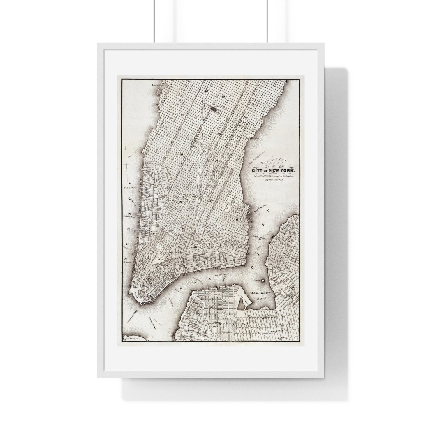 Map of the City of New York (circa 1850) from the Original, Framed Art Print