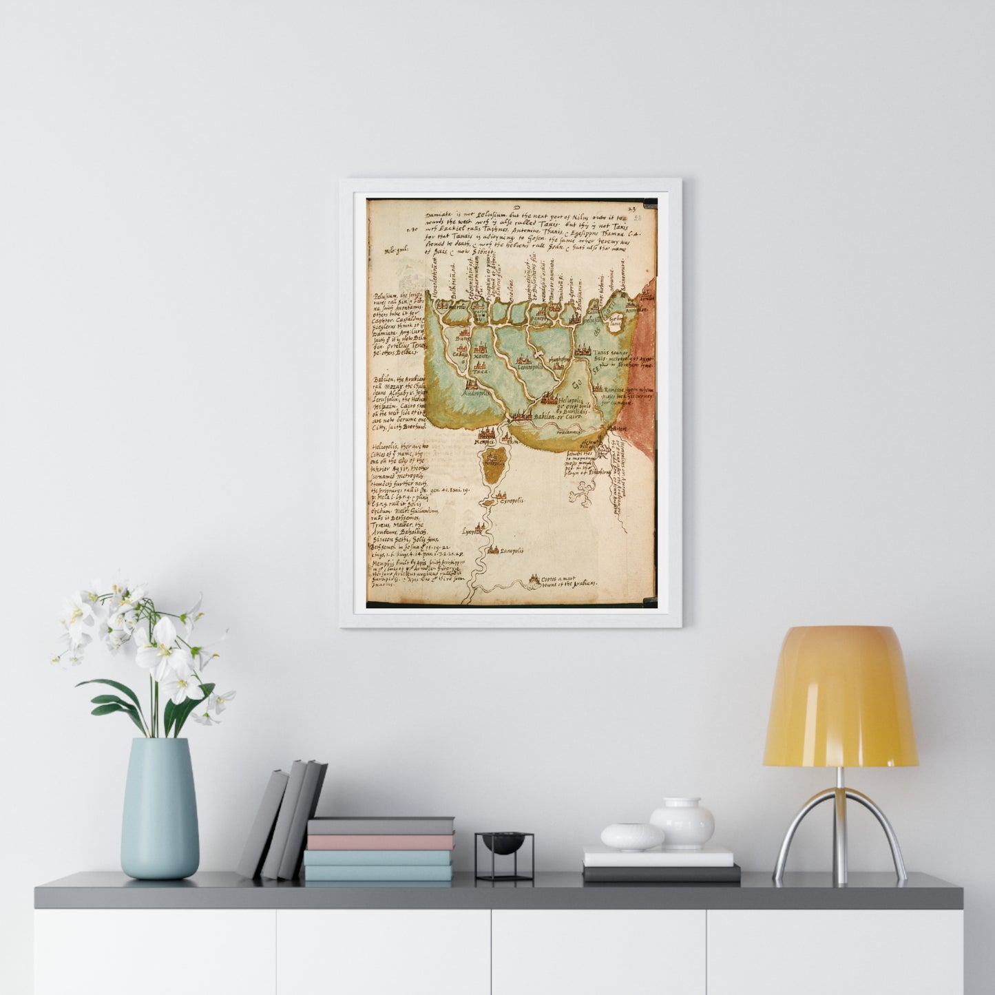 Antique Map of Lower Egypt (circa 1607) from the Original Sir Walter Raleigh Manuscript, Framed Print