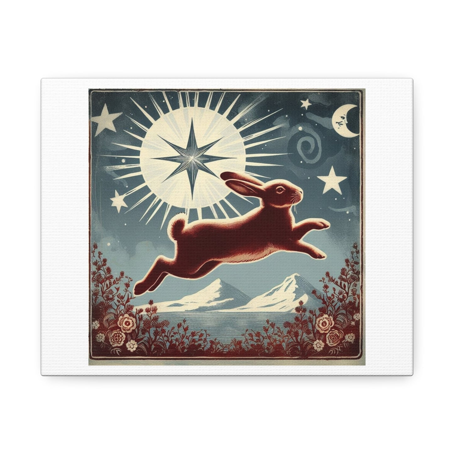 Rabbit Jumping Over the Moon, Art Nouveau Poster Art 'Designed by AI' Print on Canvas