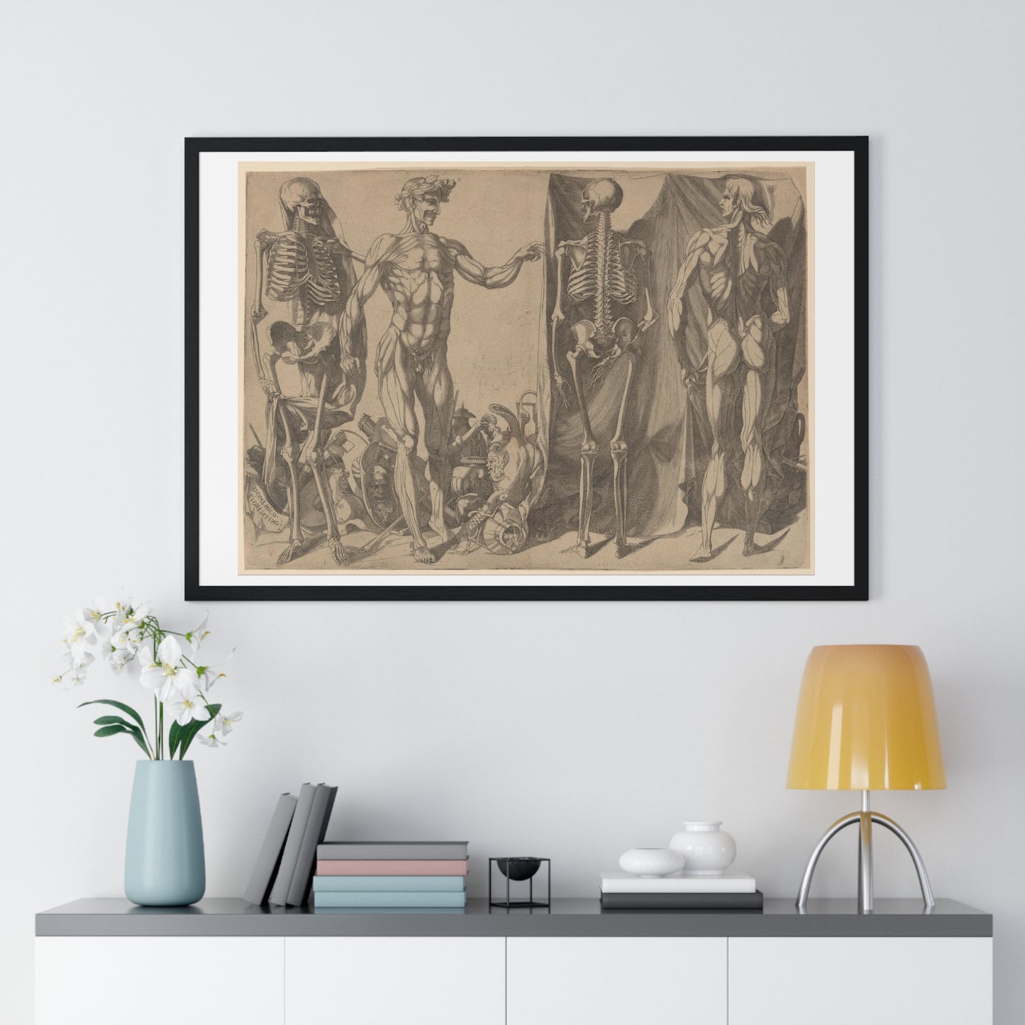 Two Flayed Men and Their Skeletons (1540–1545) by Domenico del Barbiere, from the Original, Framed Print