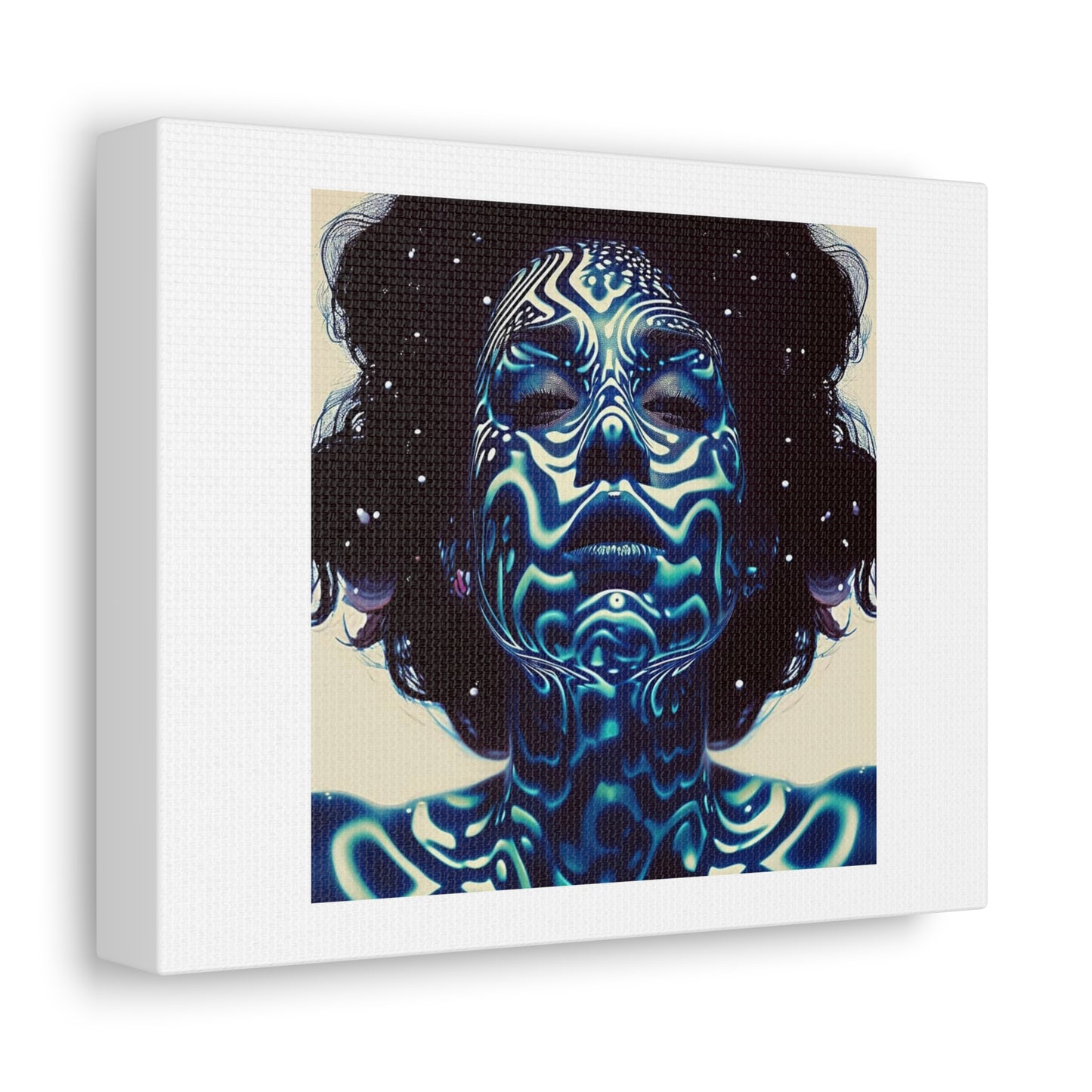 Female Portrait with Visceral Imprint of Shimmering Vibrating Water, Art Print 'Designed by AI' on Canvas