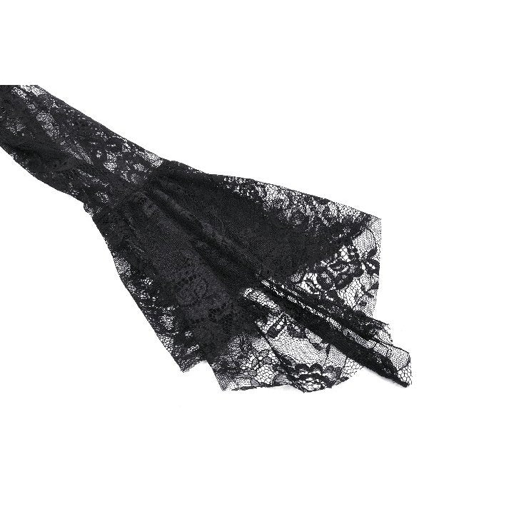 Dark in Love Carys Black Gothic Asymmetrical Lace Off-Shoulder Dress with Rhinestone Detail