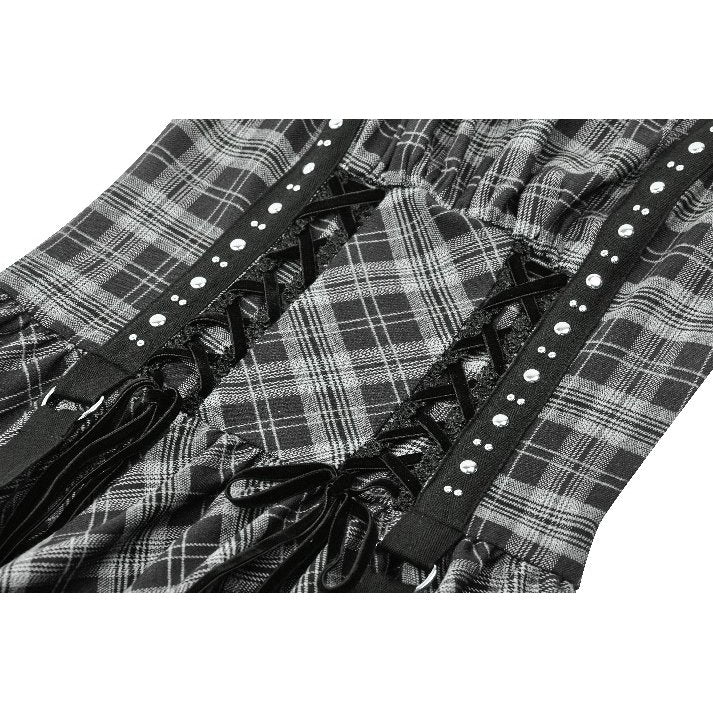 Dark in Love Ida Punk Grey Tartan Metal-Studded Dress