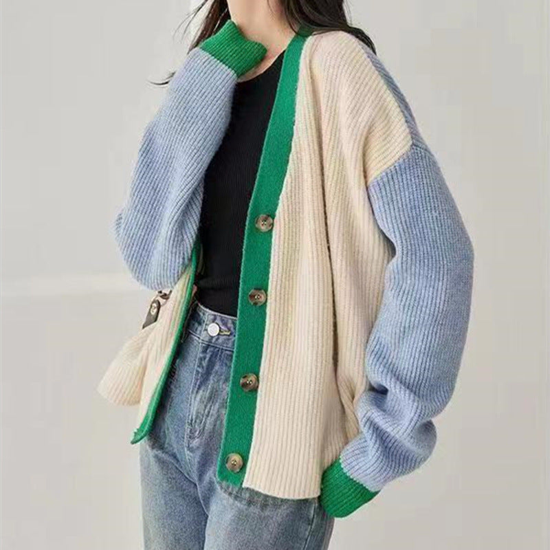 Women's V-Neck Loose Knitted Cardigan, Spring and Autumn Collection