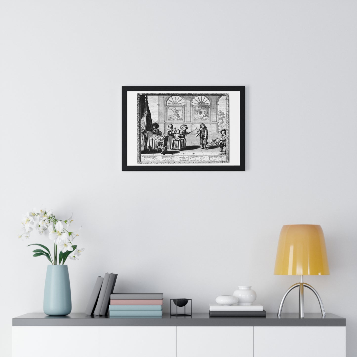 Children Playing with Toys, in the Background are Paintings of the Creation and the Creation of Adam, by Abraham Bosse (1636) Framed Print