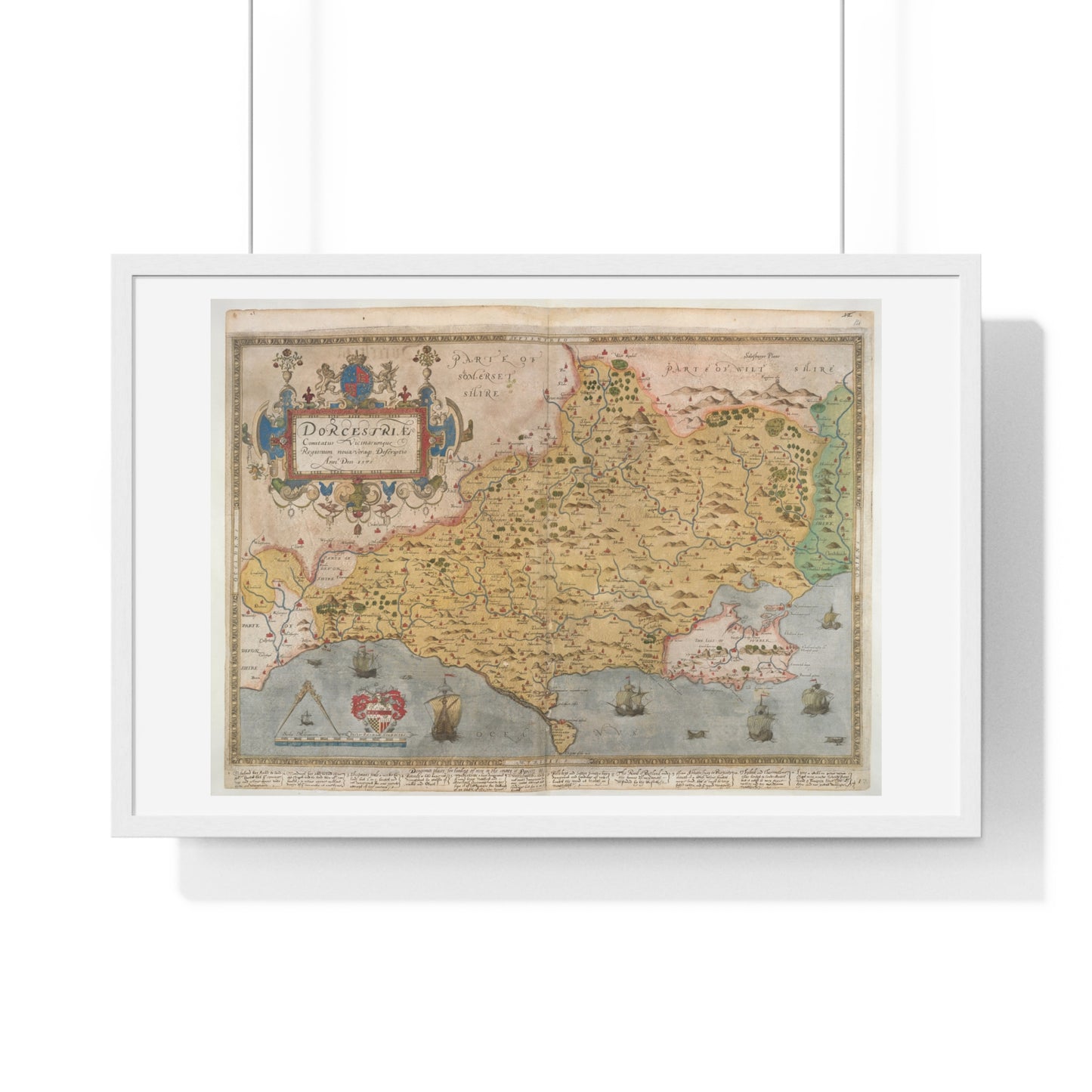 Tudor Antique Map of Dorset from Lord Burghley's Atlas (1579) from the Original, Framed Print