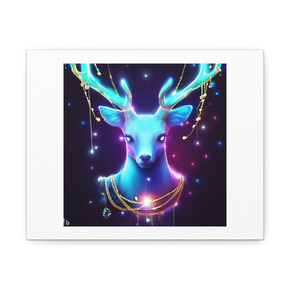 Deer With Small Crystals on Gold Chains Hanging From Its Antlers Photorealistic 'Designed by AI' Print on Canvas