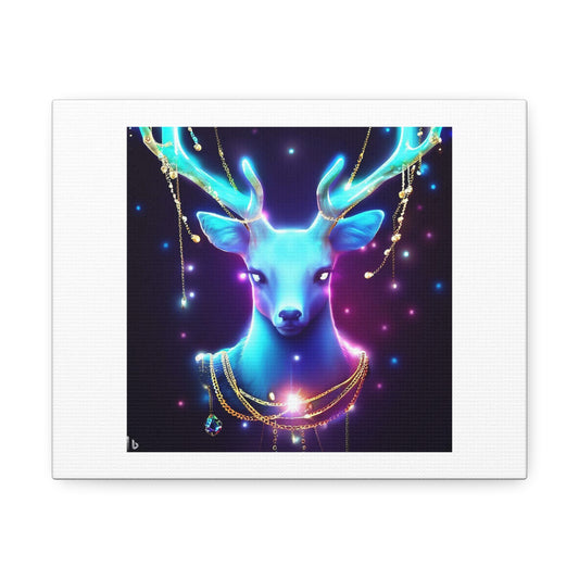 Deer With Small Crystals on Gold Chains Hanging From Its Antlers Photorealistic 'Designed by AI' Print on Canvas