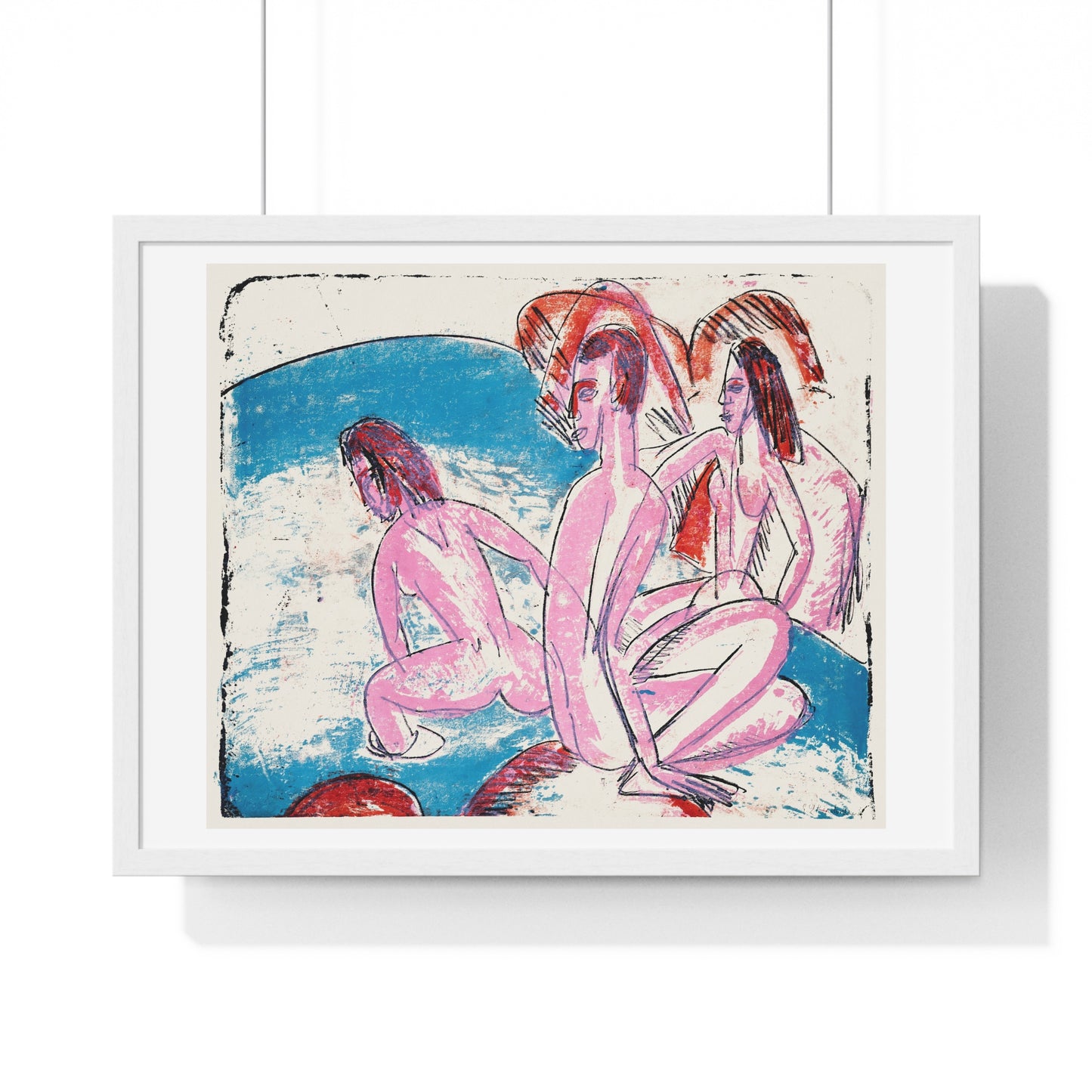 Three Bathers by Stones (1913) by Ernst Ludwig Kirchner, from the Original, Framed Art Print