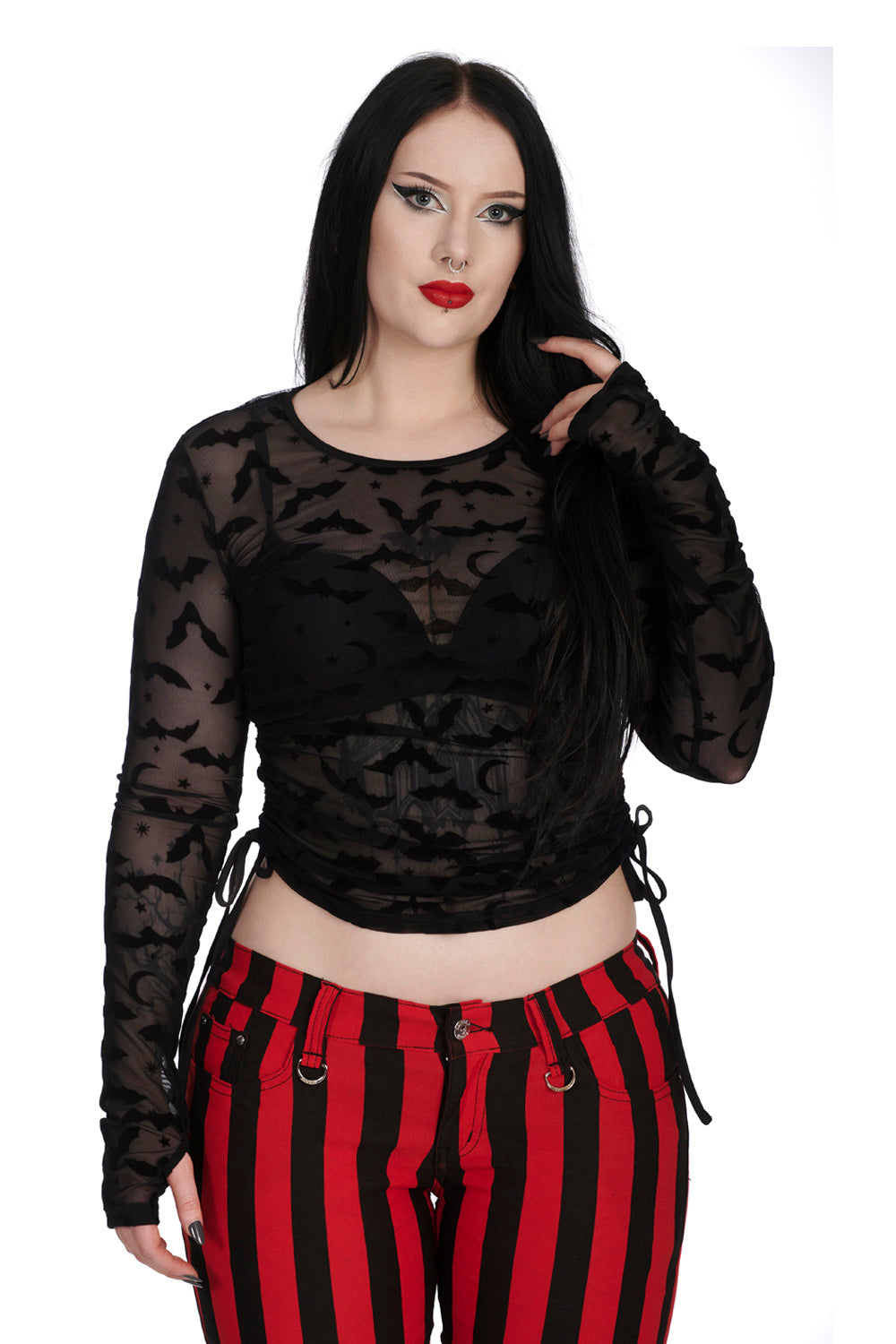 Banned Groove is All Around Mesh Top with Flock Bat Print