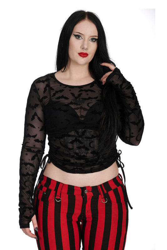 Banned Groove is All Around Mesh Top with Flock Bat Print