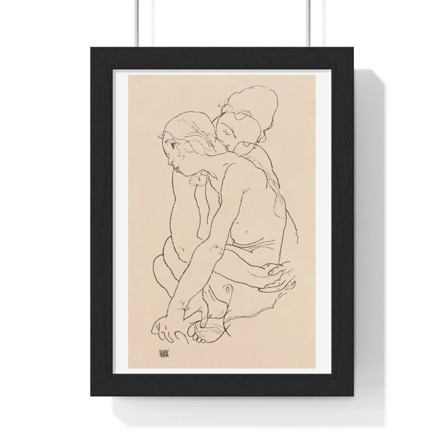 Woman and Girl Embracing (1918) by Egon Schiele, from the Original, Framed Art Print