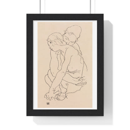 Woman and Girl Embracing (1918) by Egon Schiele, from the Original, Framed Art Print