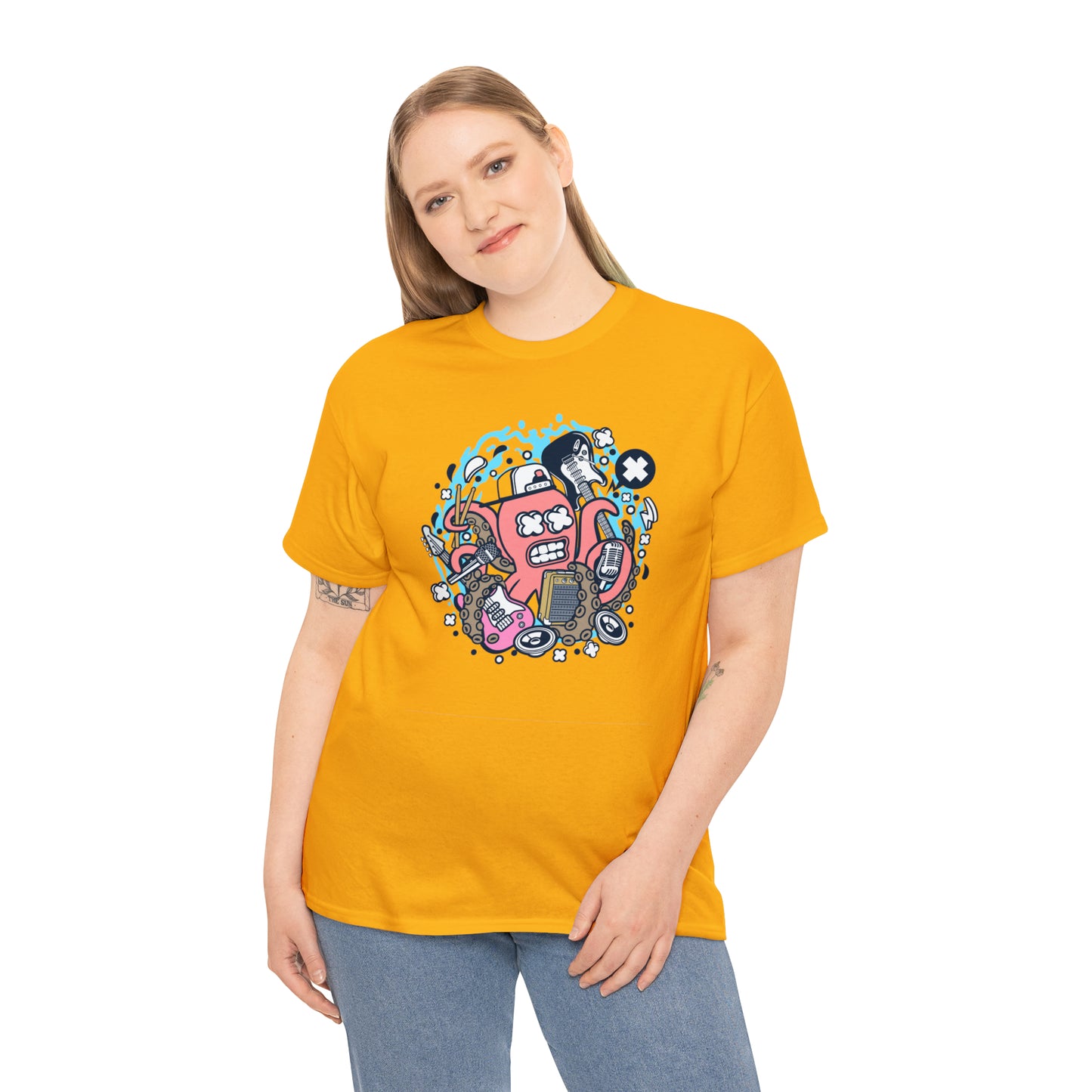 Rock Octopus Musician Cartoon T-Shirt