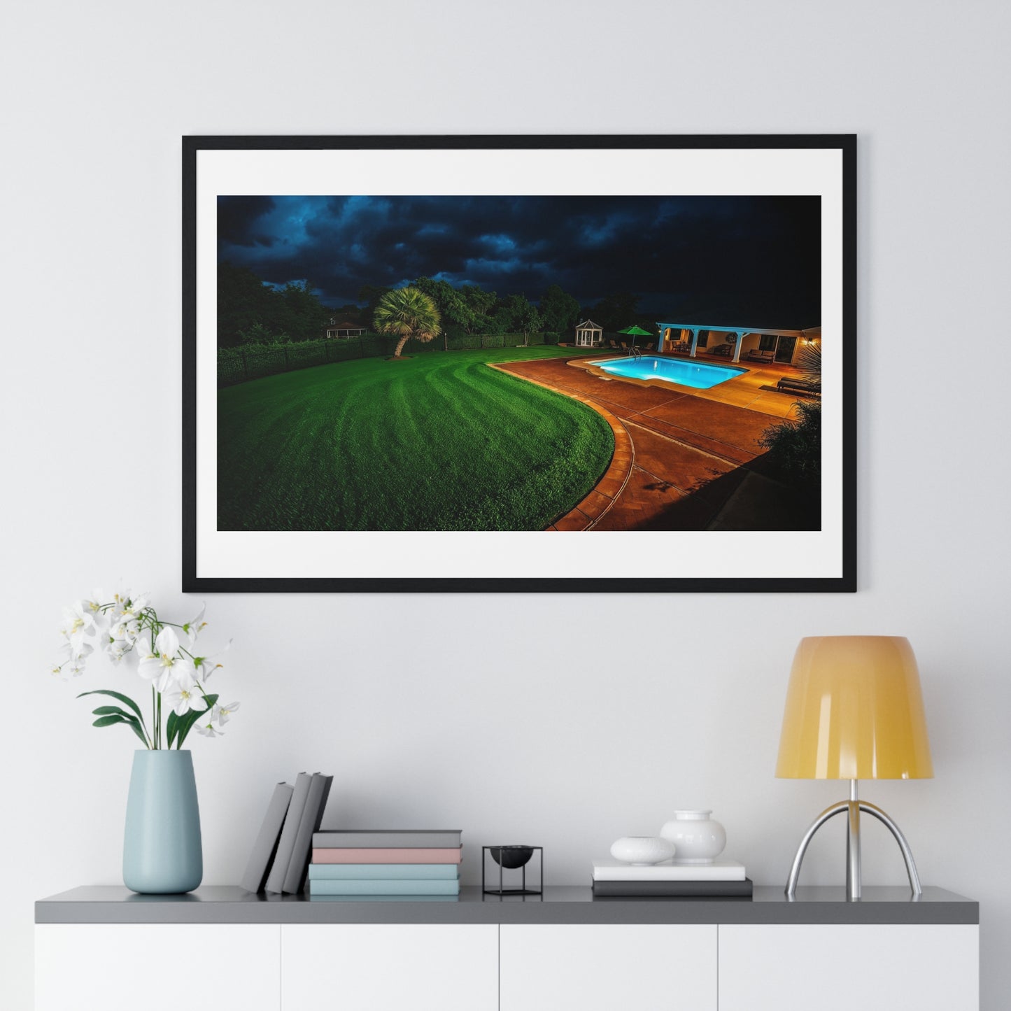 Dystopian Pool Scene II Photorealistic Art Style 'Designed by AI' Framed Print