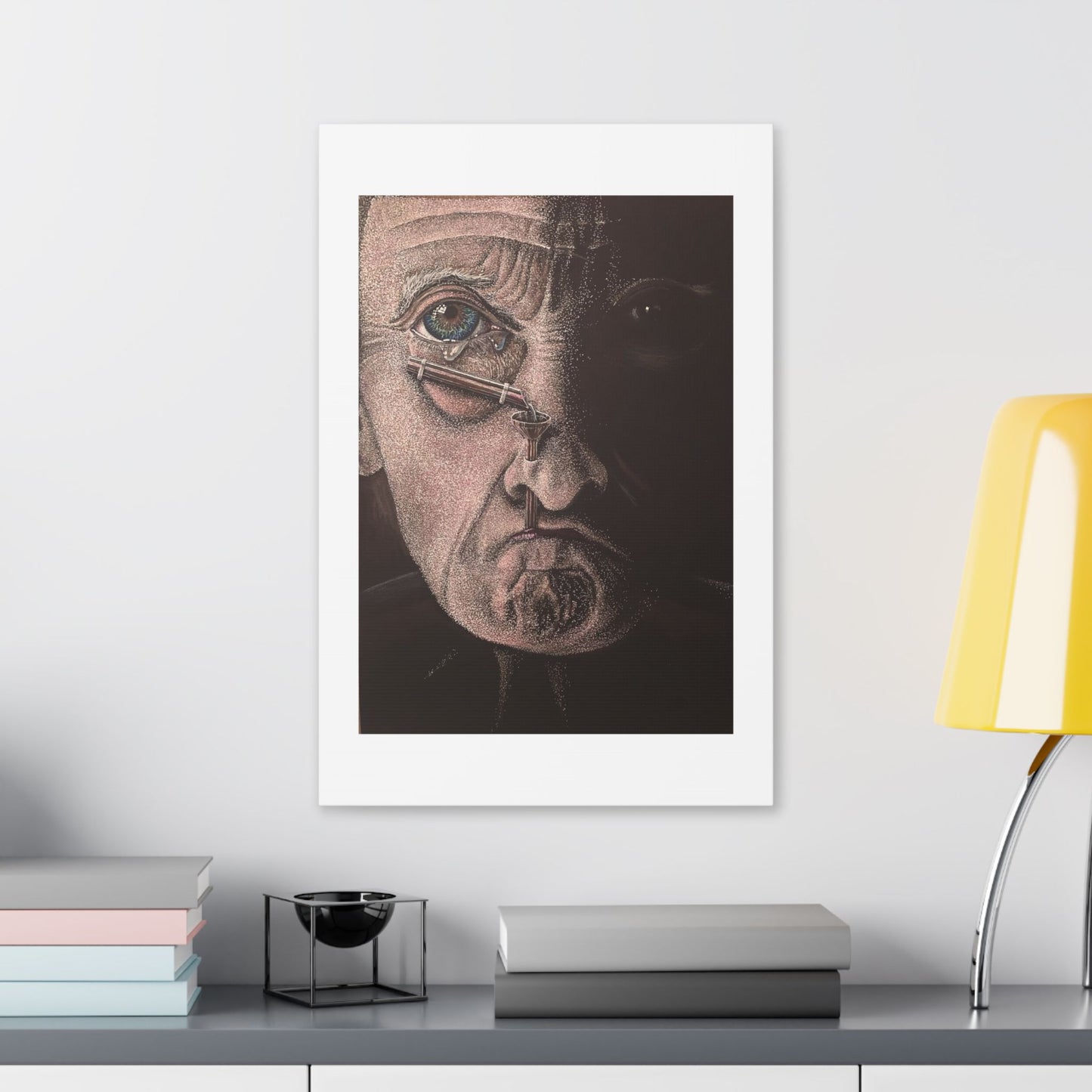 Tears, Surrealist Art, White Gel Pen and Pencils on Black Cardboard 'Designed by AI' Canvas Art Print