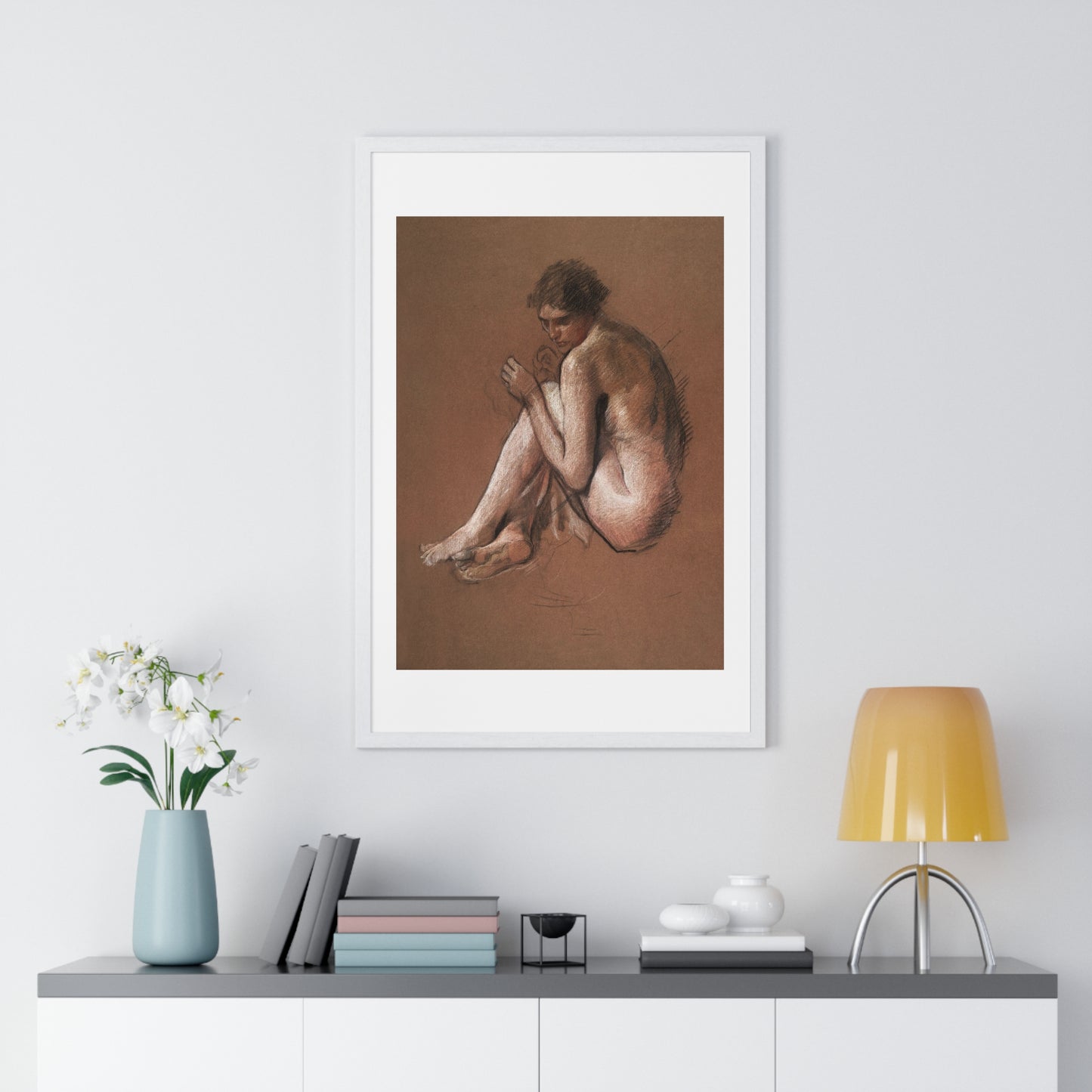 Seated Nude Female Figure by Edwin Austin Abbey from the Original, Framed Art Print