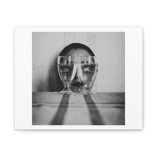 Woman Eye Glasses Abstract Retro Black & White Photography on Satin Canvas