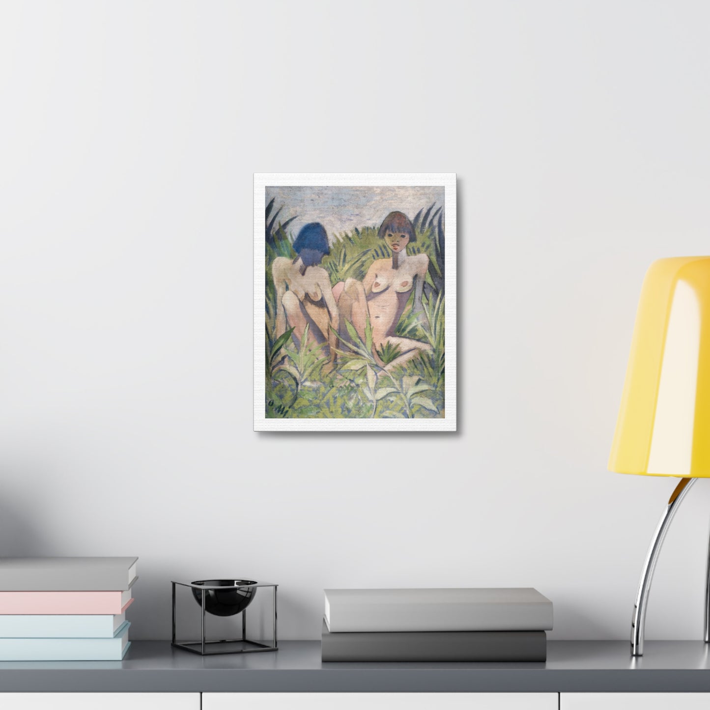 Two Girls in the Reeds, from the Original, Art Print on Canvas