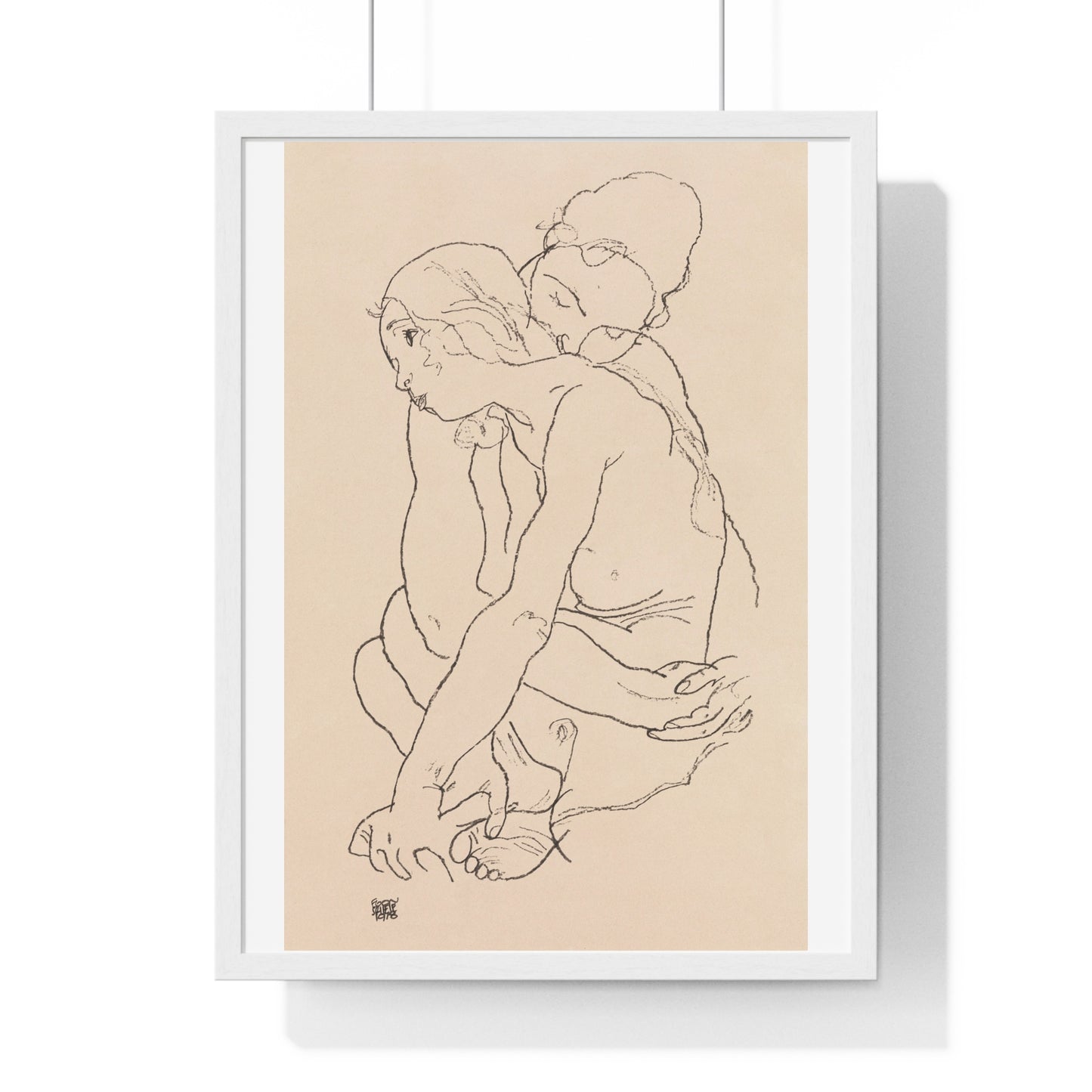 Woman and Girl Embracing (1918) by Egon Schiele, from the Original, Framed Art Print