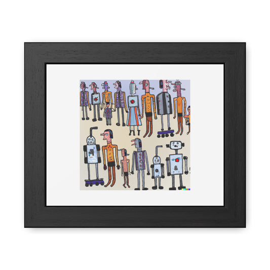 Les gens dans le style de Lowry 'Designed by AI' Poster encadré en bois en papier mat classique