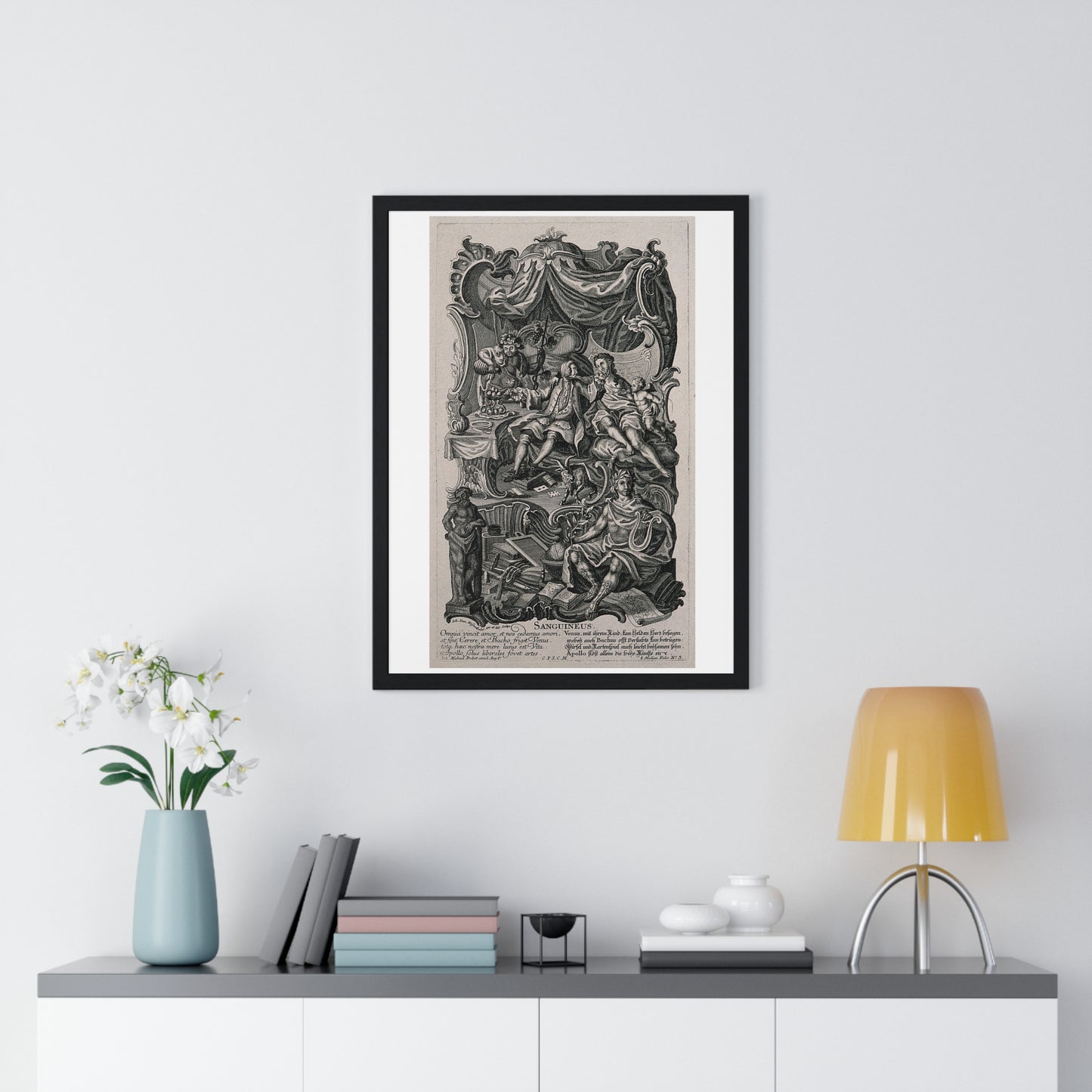 Apollo Presiding Over a Gentleman of Sensual Appetite, Representing the Sanguine Temperament (circa 1750) Johann David Nessenthaler, Framed Print