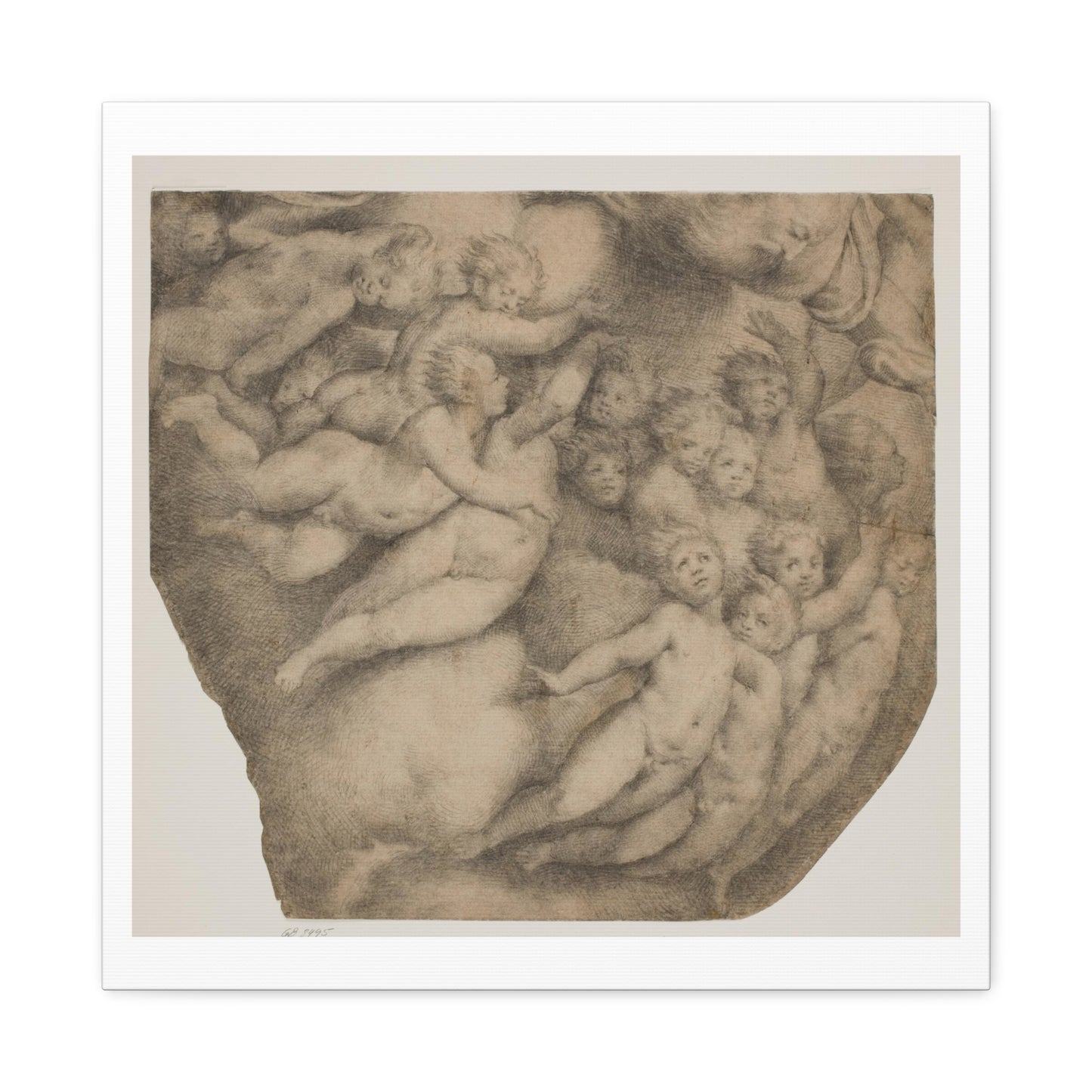 God the Father Borne by Angels in Clouds, after the Cupola at Cortemaggiore, by Giovanni Antonio Da Pordenone, Art Print from the Original on Canvas