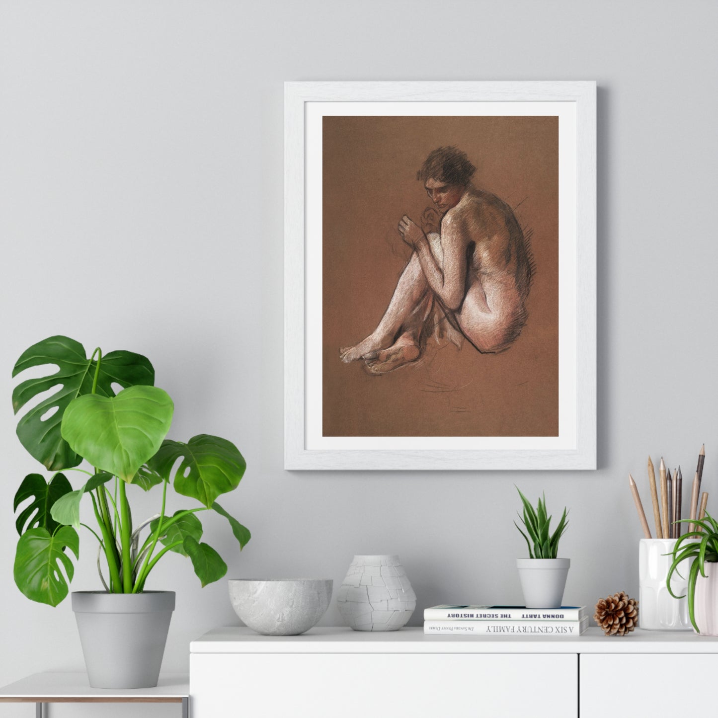 Seated Nude Female Figure by Edwin Austin Abbey from the Original, Framed Art Print