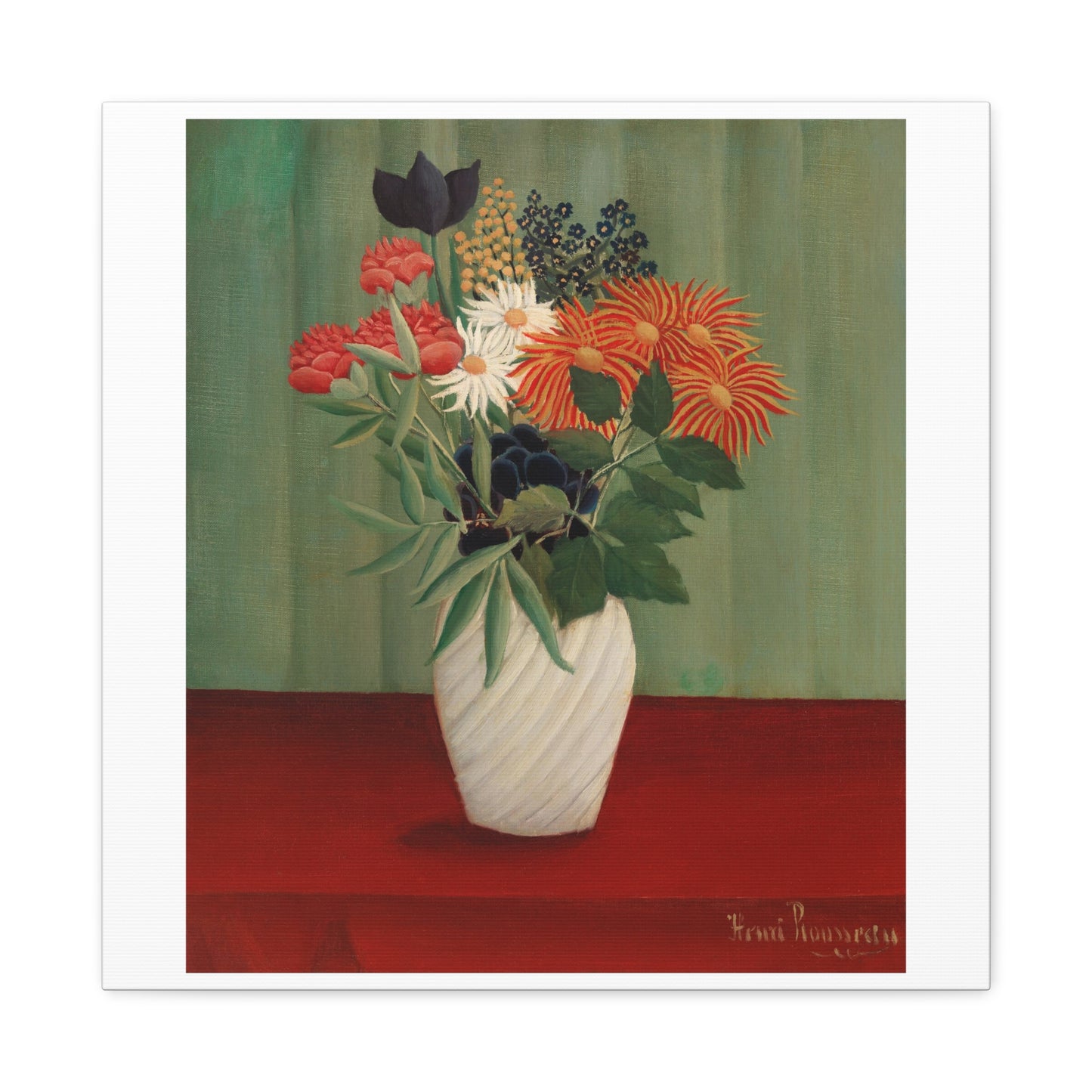 Bouquet of Flowers with China Asters and Tokyos 'Bouquet de Fleurs aux Reines-Marguerites et aux Tokyos' (1910) by Henri Rousseau Canvas Art Print from the Original