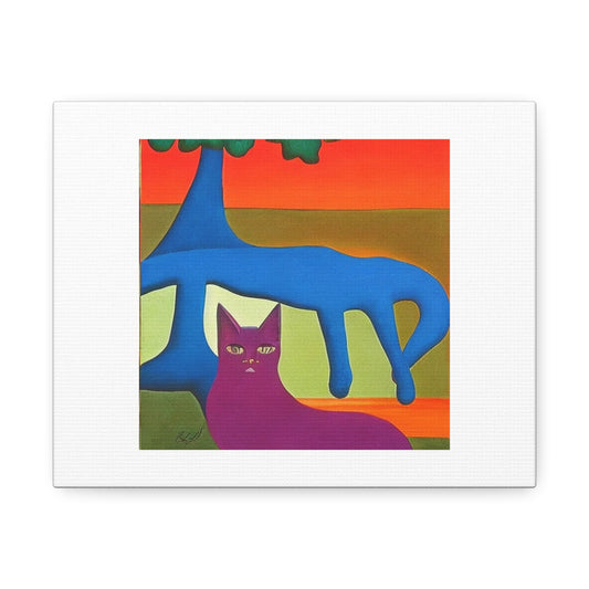 Cat Sleeping In a Tree Under a Striped Sky 'Designed by AI' on Canvas