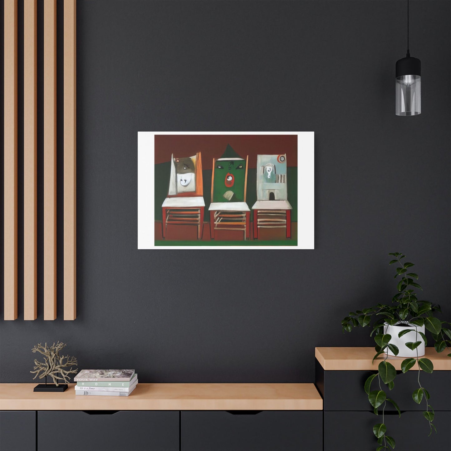 Birds and Chairs, Abstract Art 'Designed by AI' Print on Canvas