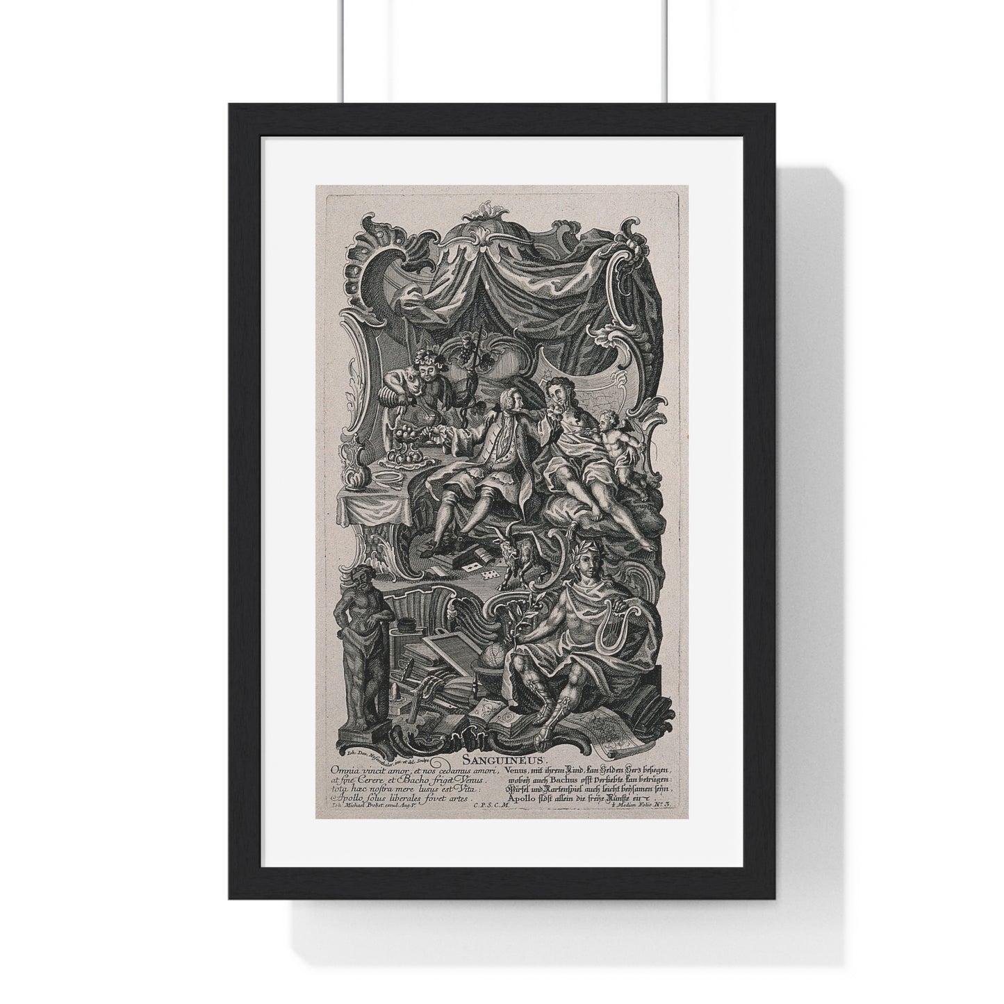 Apollo Presiding Over a Gentleman of Sensual Appetite, Representing the Sanguine Temperament (circa 1750) Johann David Nessenthaler, Framed Print