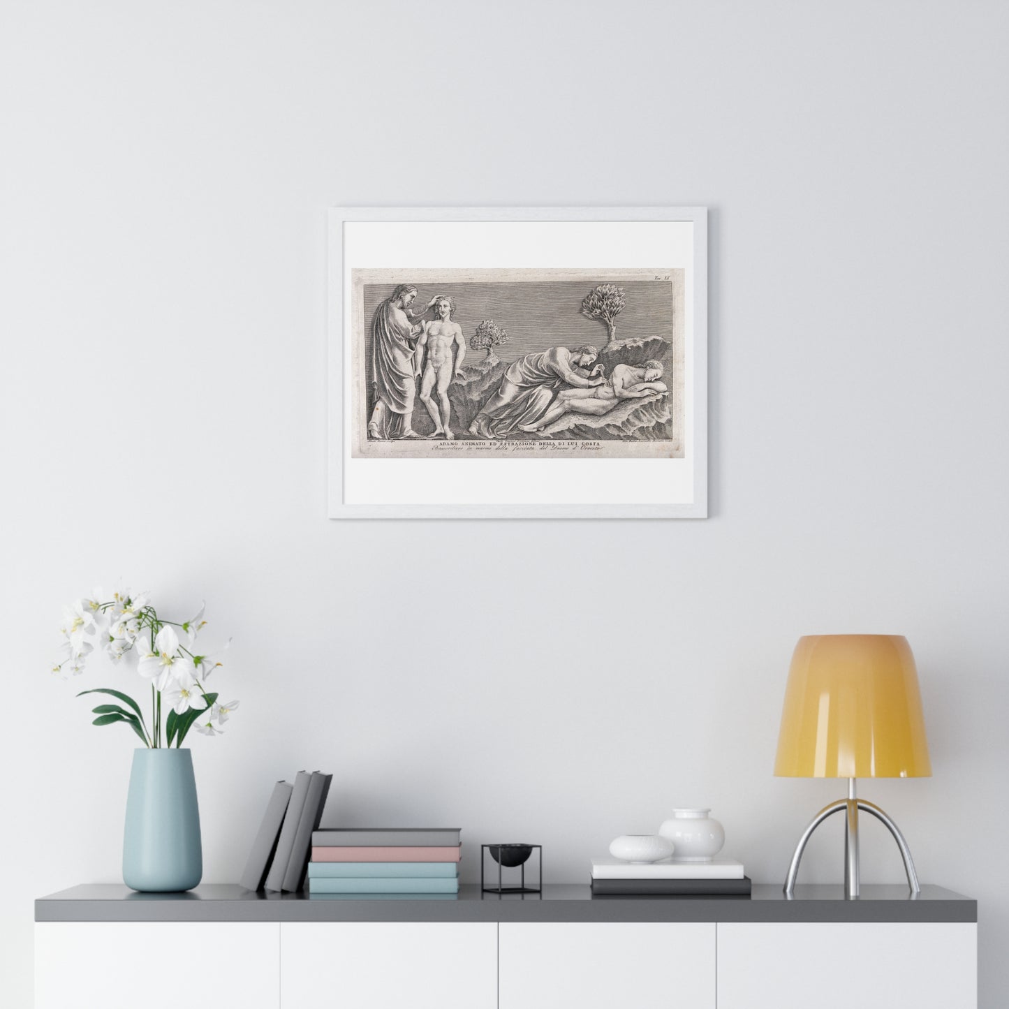 God Animates Adam and Operates on his Rib, Etching by Giovanni Leonetti after Carlo Cencioni after Nicola Pisano, Framed Print