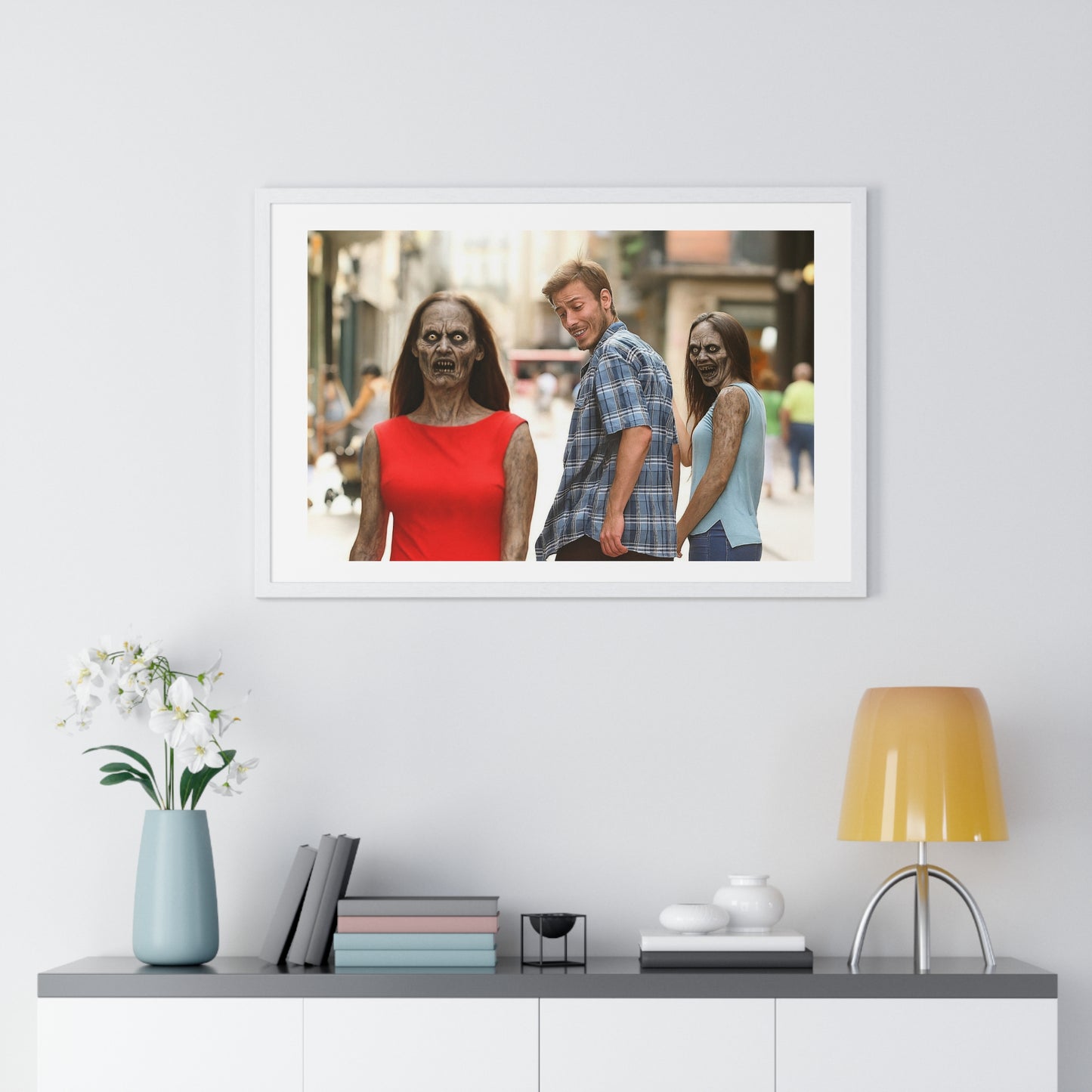 Distracted Boyfriend Meme Art, the Grotesque Reality of it All, Framed Art Print