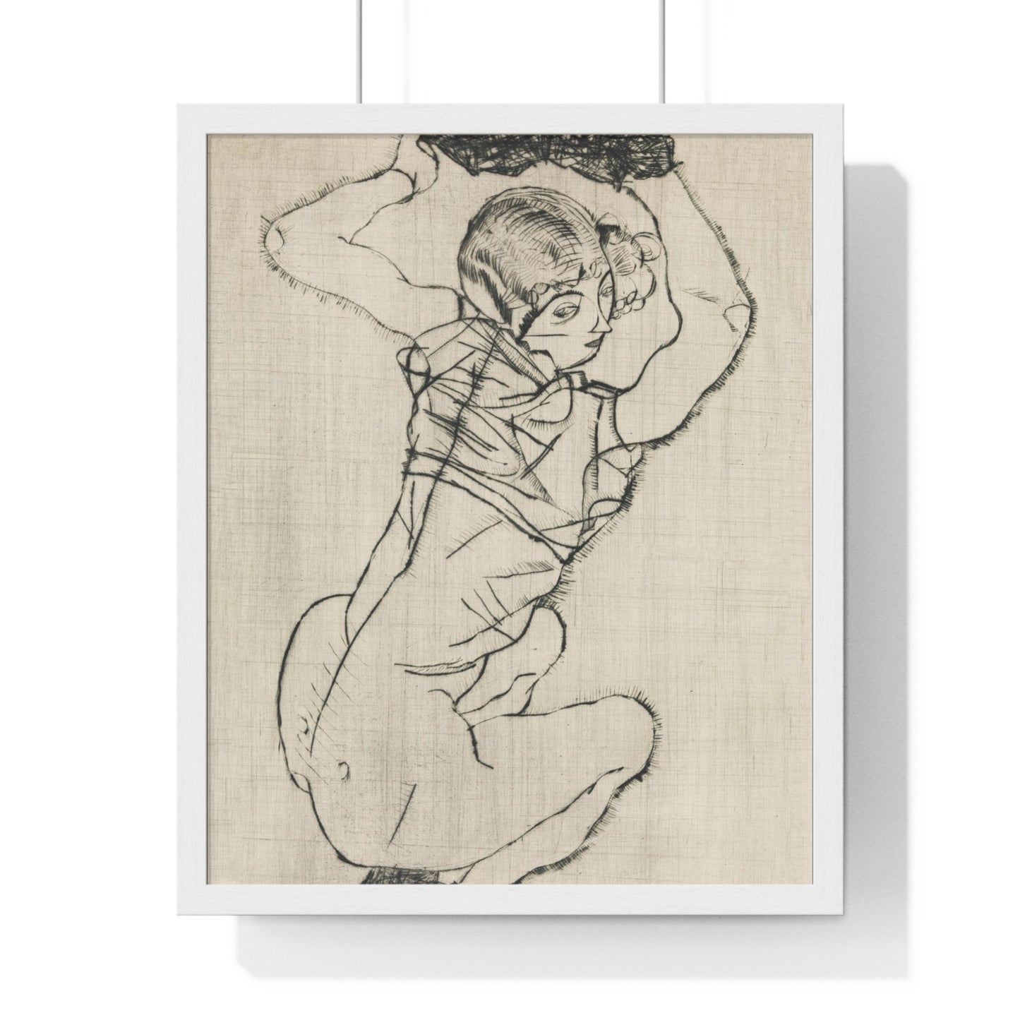 Squatting Woman (1914) by Egon Schiele from the Original, Framed Art Print