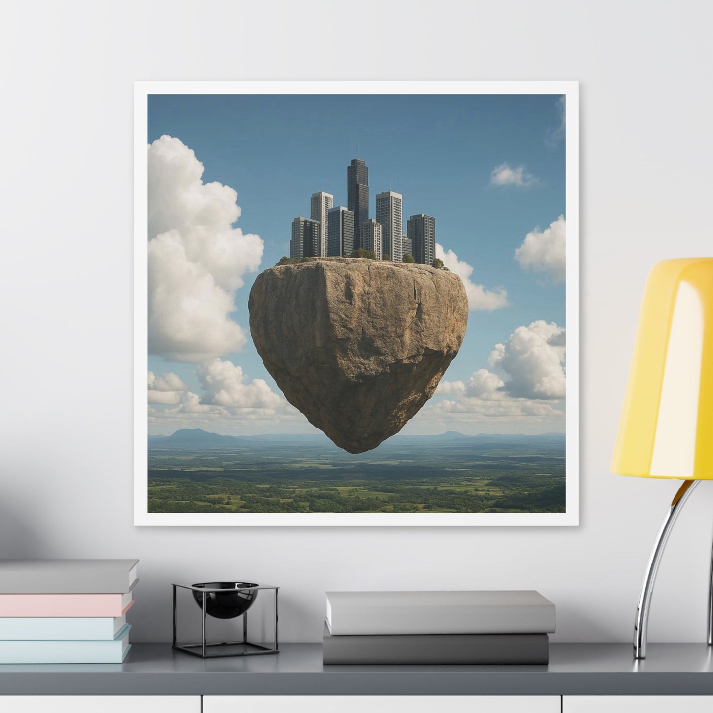 Levitated Mass Suspended Above a Beautiful Landscape II 'Designed by AI' Canvas Art Print