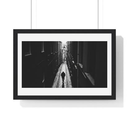Black and White Photography, High-Contrast Cityscape II 'Designed by AI' Framed Print