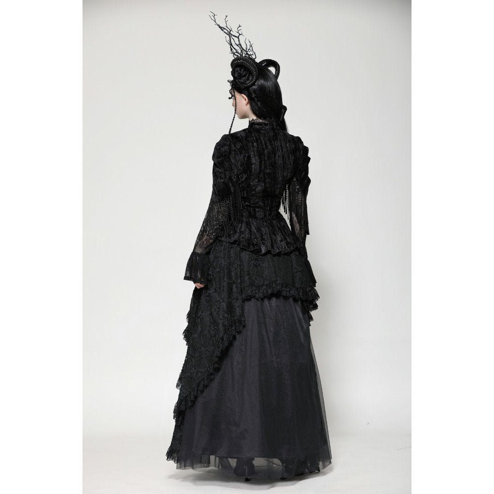 Dark in Love Fleur Gothic Rose-Embossed Velvet Long-Sleeve Top