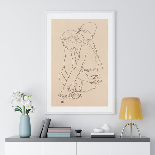 Woman and Girl Embracing (1918) by Egon Schiele, from the Original, Framed Art Print