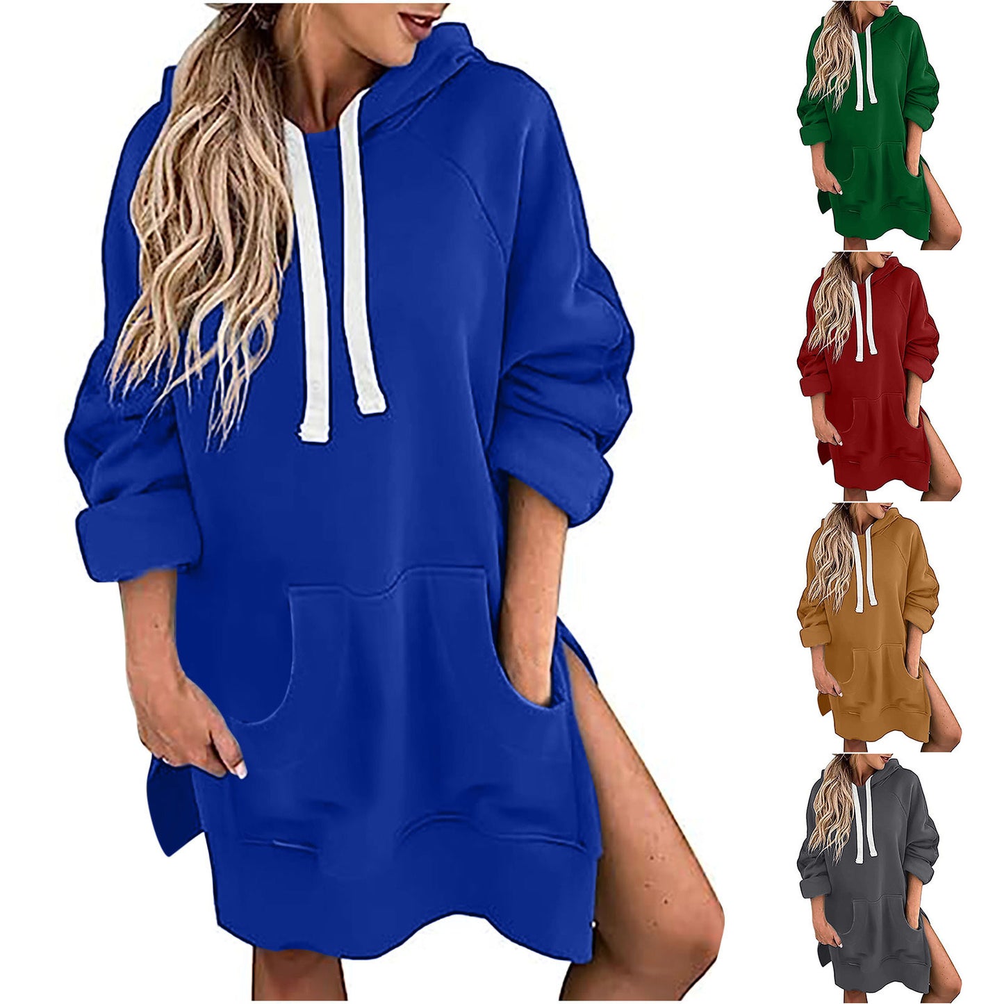 Vireous Loose-Fitting Women's Sweater Dress Long Length Drawstring Top