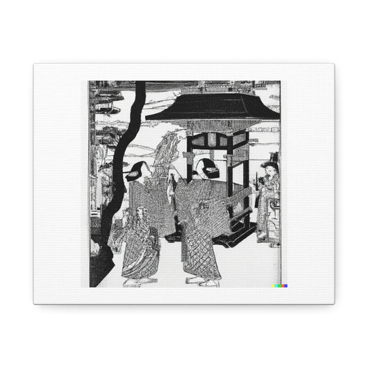 Ukiyo-e Woodblock Print Of Two Women Visiting a Shinto Shrine digital art 'Designed by AI' on Canvas