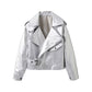 Vireous Women's Glam Shimmering Silver Retro Leather Jacket