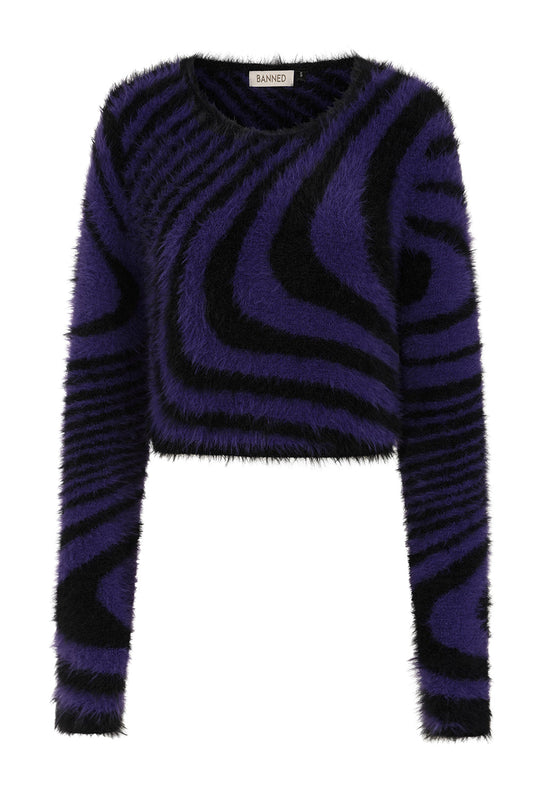Banned Apparel Daphne Cropped Cut Jumper in Black and Purple