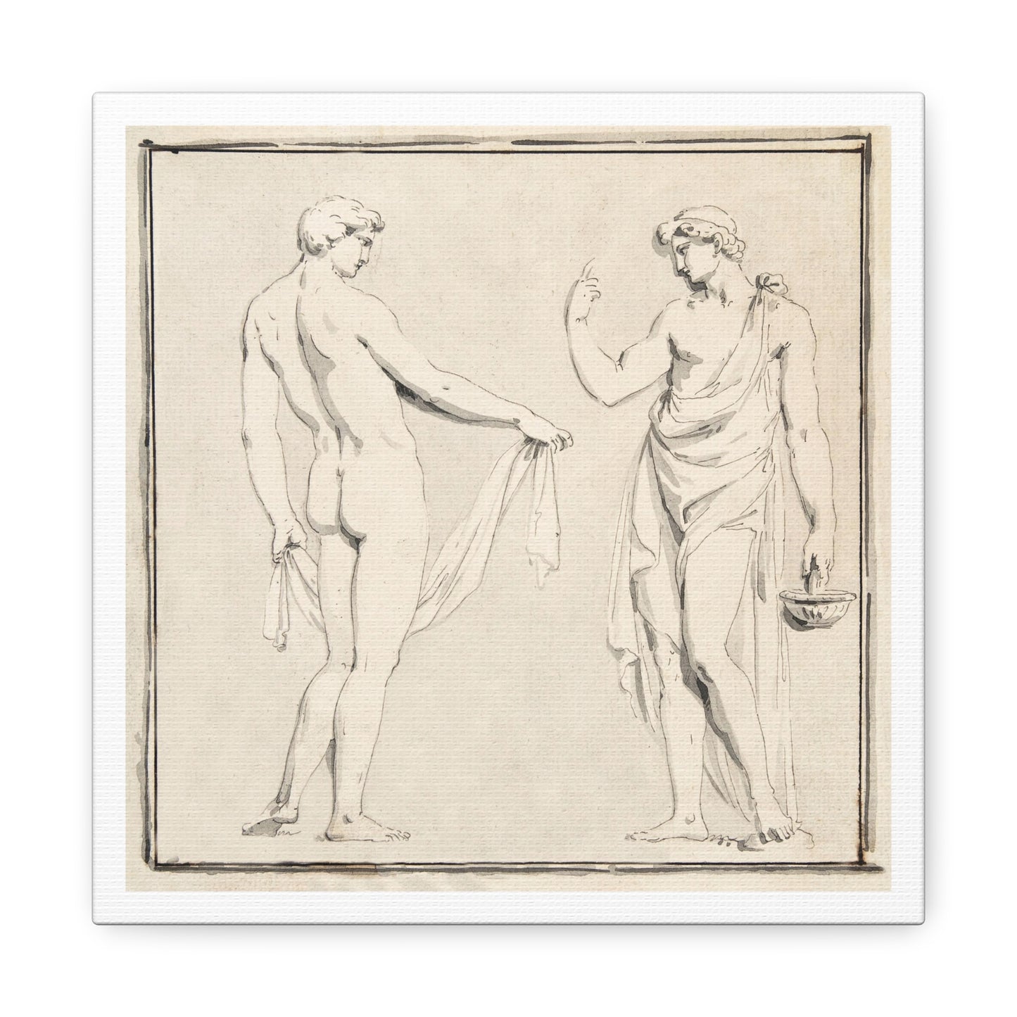 Two Male Figures, One Holding a Basket (18th Century) by Anonymous, from the Original, Print on Canvas