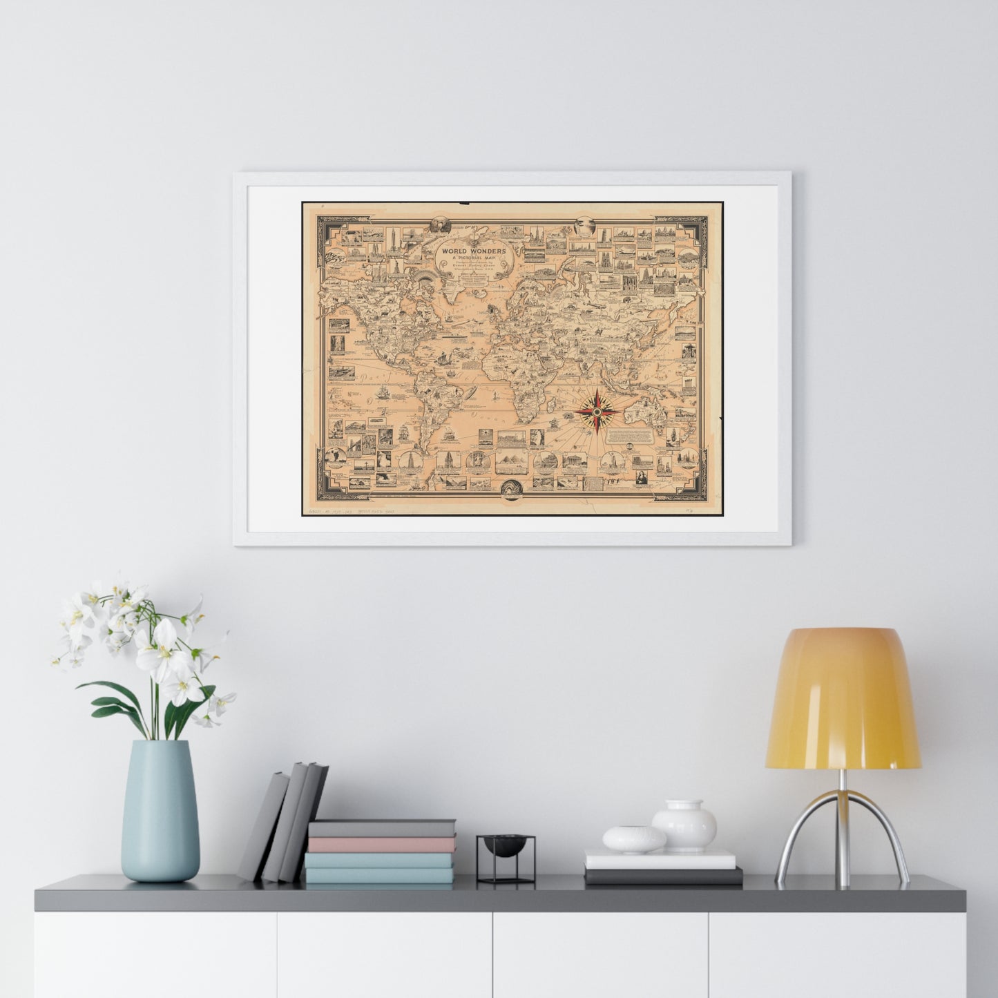 World Wonders, Pictorial Map of the World (1939) by Ernest Dudley Chase, from the Original, Framed Art Print