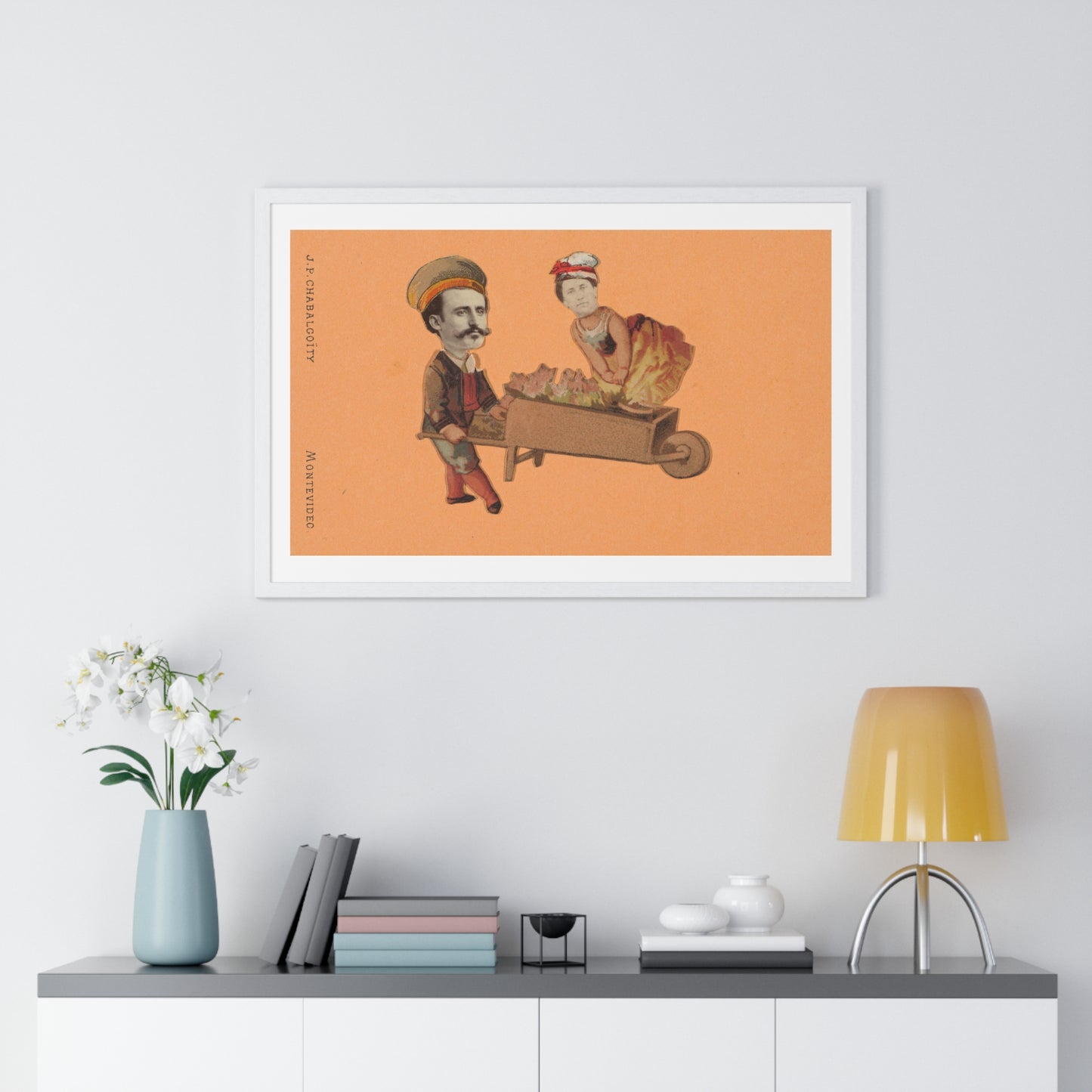 Uruguayan Photo Collage, Man Pushing Woman in Wheelbarrow (circa 1875) by Juan Pedro Chabalgoity, Framed Art Print